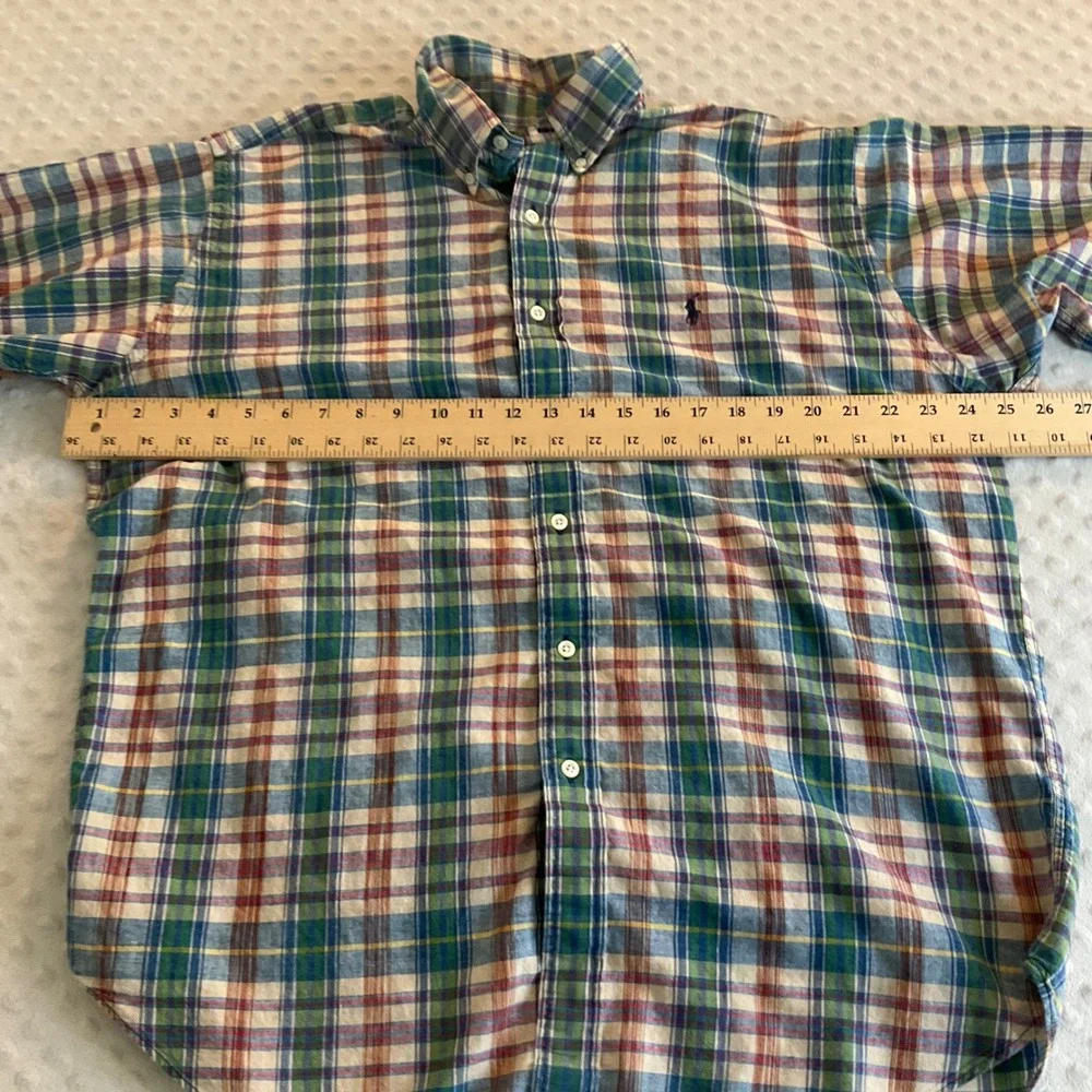 Polo Ralph Lauren Button Down Mens Large Multicolor Plaid Short Sleeve Cotton